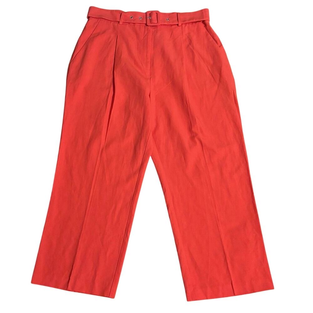NEW ASOS Designs US Size 12 High Waisted Trousers Pants Coral Belted Linen Blend